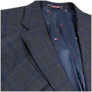 NWT Tommy Hilfiger Adams Wool Plaid Sport Coat Blazer 42R Blue Charcoal Gray